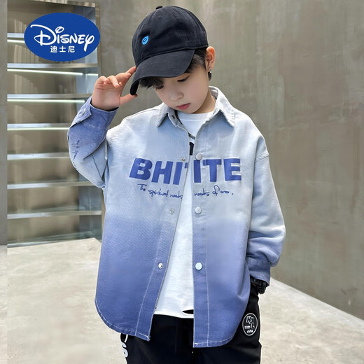 Disney boys gradient jacket spring and autumn 2025 new children's autumn shirt pure cotton medium and large children's shirt thin handsome green 140 cm