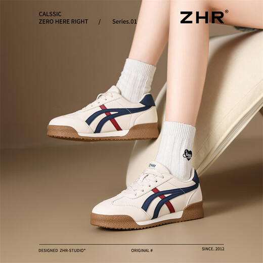 ZHR德训鞋女复古撞色厚底显高女鞋百搭通勤休闲鞋女 AK198 米蓝 37 