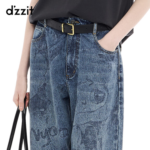 Dzzit Disu [Pop Mart Joint Series] Jeans 2025 Spring Neues Illustrationshose 3J1R6196T Dunkelblau S