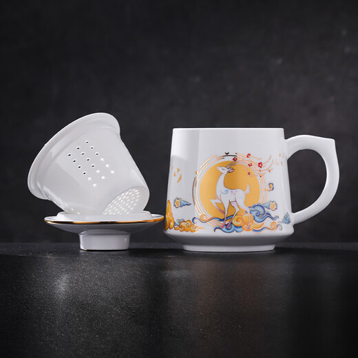 Jingdezhen (jdz) ceramic tea cup household white porcelain tea water separation office large capacity mug with lid tea leaking cup high-end gift