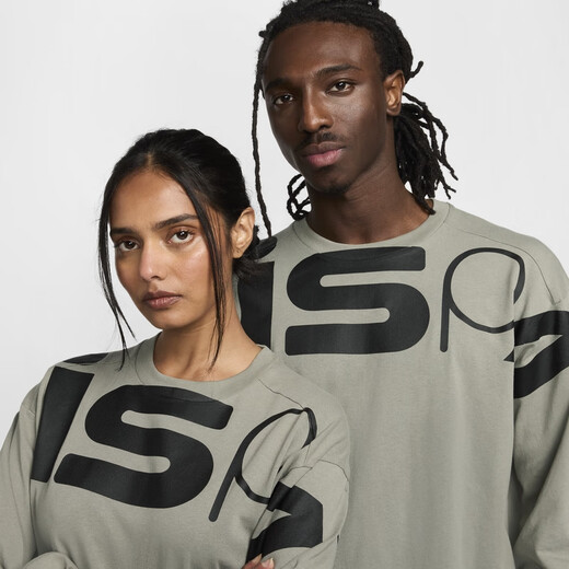 耐克（NIKE）官方ISPA男女长袖上衣情侣纯棉休闲运动叠搭舒适FJ7375 053暗泥灰/黑 M