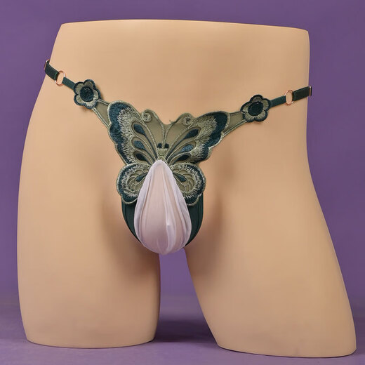 Sexy thong sexy underwear lace embroidery temptation butterfly low waist large size men's JJ set Feitian set-opening green (150-200Jin Jin equals 0.5 kg)