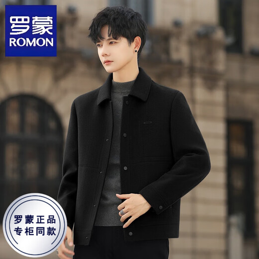 罗蒙（ROMON）双面绒外套男士羊毛呢子大衣短款夹克秋冬季加厚翻领高端商务男装 焦糖色（无内胆） XL :(135-155斤)