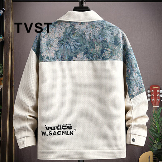 TVST Light Luxury Brand Men's Waffle Casual Jackets Men's 2025 Spring and Autumn New Loose Lapel Tops 525 Beige White Cotton Style Thickened 2XL (Approximately 140~160 Jin Jin is equal to 0.5 kg can be worn)