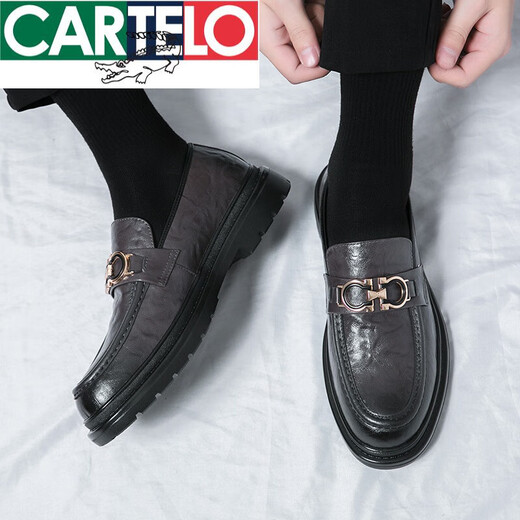 Cartelo echte Leder -Ladung Herren -Slipper Lazy Trend Sommer Herrenschuhe Britische Freizeitlederschuhe Koreanische Version Bean Dou Schuhe Männer 9761 Black 38
