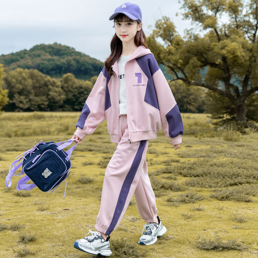 Disney (Disney) Girls Sports Suit Autumn Clothing 2025 New Fashionable Girls and Children Spring and Autumn Two-piece Set Fashionable Clothes for Big and Small Children Pink 170 cm