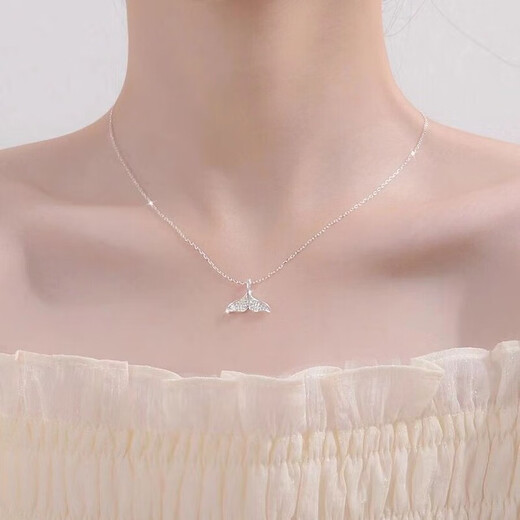 Pt950 Platinum Necklace Mermaid Fish Tail Necklace Girls Clavicle Chain Light Luxury Niche Birthday Gift for Girlfriend Light Luxury Full Diamond Mermaid Tail Necklace