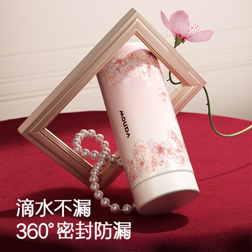 Vanow纯钛保温杯女士2025新款高颜值钛杯小巧便携定制刻字送礼物水杯子 樱花粉【内外纯钛+礼盒包装】 350ML