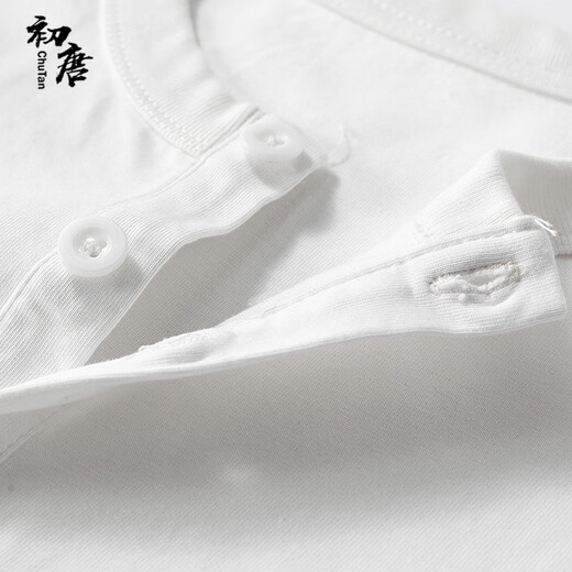 Early Tang heavyweight pure cotton long-sleeved T-shirt men's washed Henley round neck spring and autumn pullover clothes gray 2XL