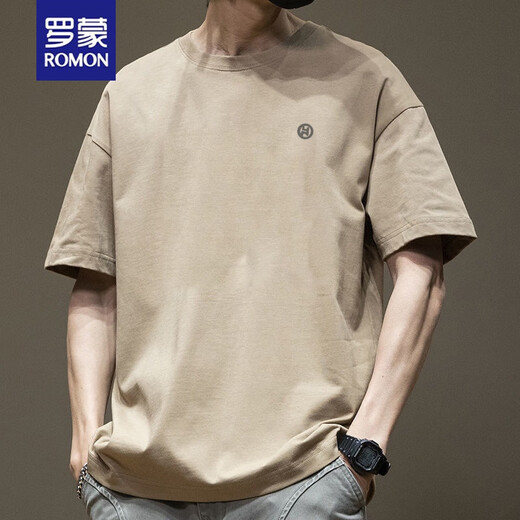 Romon Trendy Camiseta de manga corta americana para hombres en algodón de verano Cuello redondo versátil Casual 2025 Nueva camiseta de estilo Hong Kong White White 1365 Cotton de manga corta S [sugerido 80 110Jin [Jin iguala 0.5 kg]]]