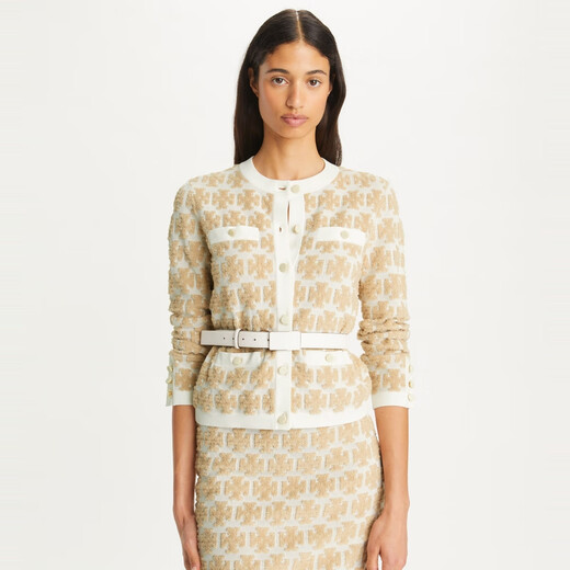 Tory Burch  汤丽柏琦【限时礼遇】 双T LOGO圆领开衫上衣TB 157538 柔和白 / 细沙 967 L 170/92A