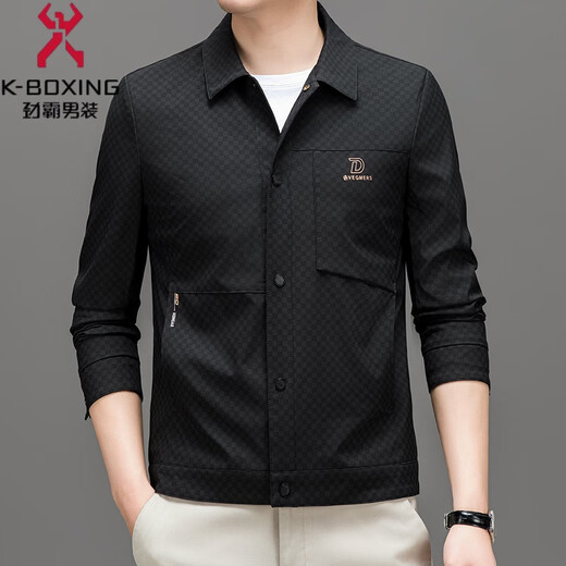 Jinba Lapel Jacket Men's Spring Business Casual Aprofofroping and Non-Scalding Anti-Wrinkes Stretch Plaid Trench Coat Veste noir L 175 [poids 120-140jin [Jin équivaut à 0,5 kg]]]