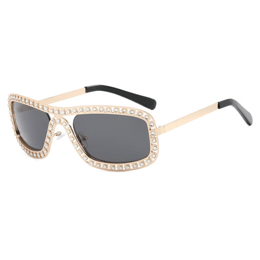 Ke Dun oval diamond plated sunglasses large frame personalized party sunglasses European and American fashion vacation trend women's sunglasses gold frame full gray as picture