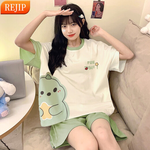 REJIP女夏短袖睡衣2025年新款可外穿胖mm大码200斤可爱网红家居服套装 684 5XL