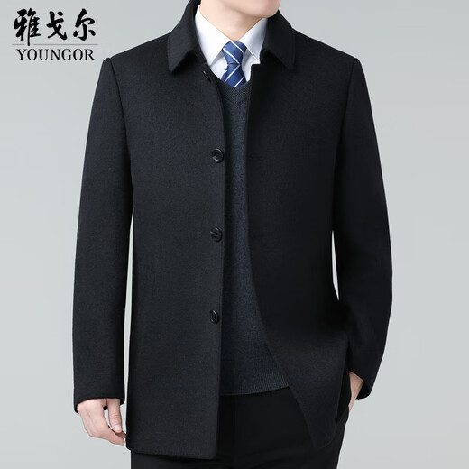 MAYOR男士雅戈尔冬季毛呢大衣男中年双面羊绒外套男士翻领休闲羊毛呢子 浅卡其 L 175/码
