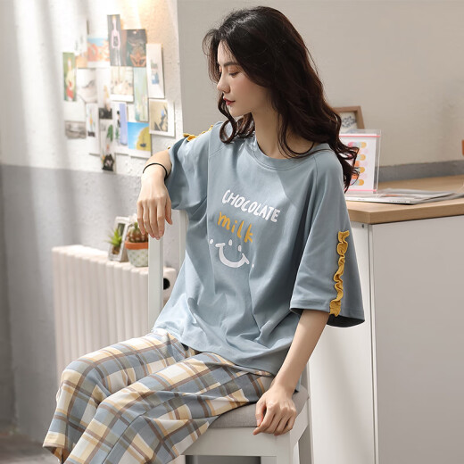 Langsha Pajamas de manga corta para mujeres en verano 2025 Nuevos pantalones recortados para mujeres Conjunto de ropa para el hogar de verano de verano