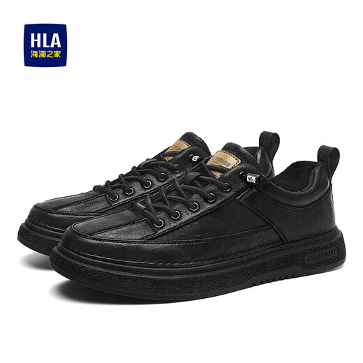 HaiLan Home (HLA) Men's Shoes Casual Shoes New Breathable Board Shoes You Lace-free Men's Retro Shoes Men's Black [Fleece Plus Style HAABXM4CBF675] 42
