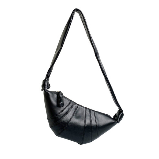 Hot-selling retro niche cow leather croissant horn dumpling bag genuine leather fashion bag for women shoulder crossbody bag black 36*5*17cm (small size