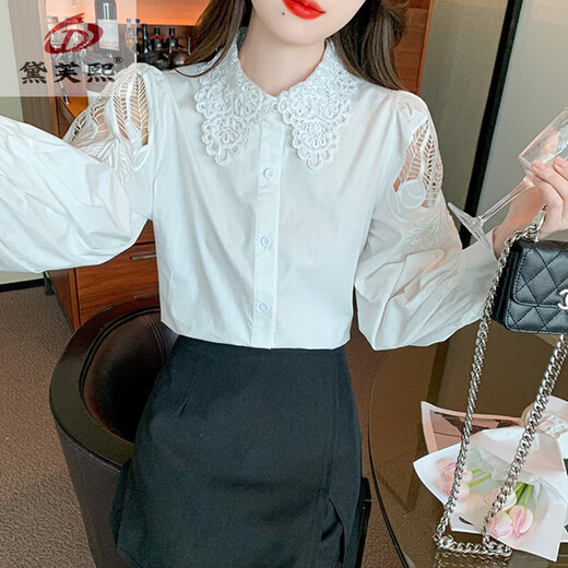 Camisa de algodón bordado Dafuxi para mujeres en 2025 Autumn New Fashion White White White White Camiseta suelta y versátil Cy9227 White M [sugerido 96-110Jin [Jin iguala 0.5 kg]]]