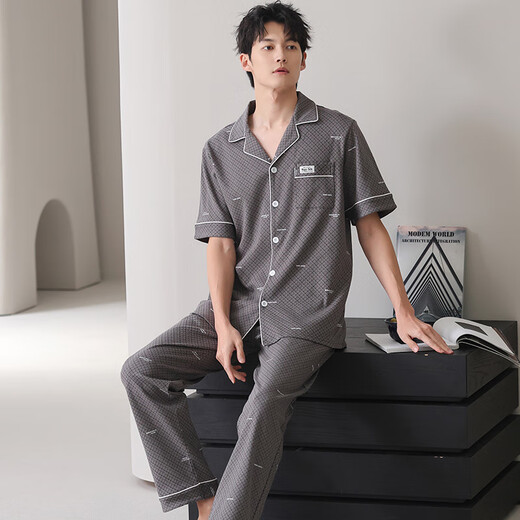 莫代尔纯棉短袖长裤家居服翻领男款夏天夏款套装2025年新款睡衣男士夏季 NSN-9855 L 男