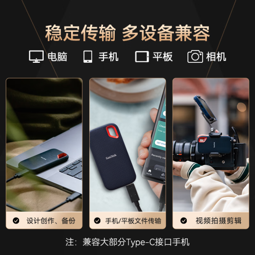 闪迪（SanDisk） 移动固态硬盘 NVME高速SSD E61存储USB3.2 至尊极速 1T+收纳包 读速高达1050MB/S
