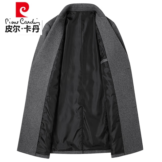 皮尔卡丹断码男装毛呢大衣男中长款韩版呢子风衣双排扣青年羊毛呢外套 灰色 3XL /190