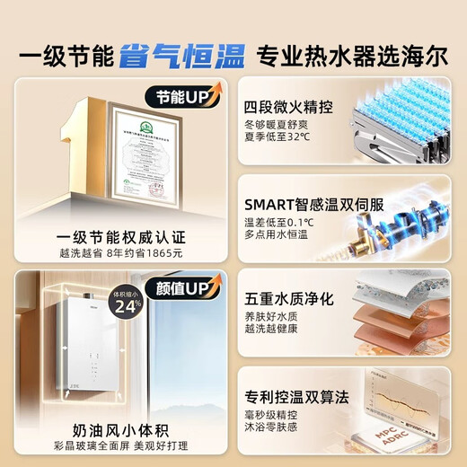 Haier (Haier) Consult customer service to get national subsidy Gas water heater WM5C glass screen natural gas water heater household first-class energy-saving JM6 similar water servo constant temperature WM5 13L WM5C first-class energy-saving glass screen