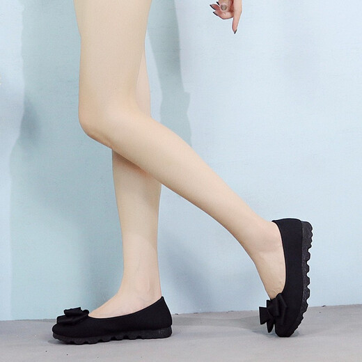 Jingrui Old Peking Stoffschuhe Frauenschuhe Single Schuhe flache Nicht-Schlupf-Arbeitsschuhe Koreanische Version VERSATILE Hotelschuhe Schwarz 16-92 37