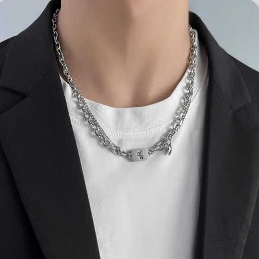Guanpu Pavilion Fat Donglai's same style men's platinum necklace new platinum twelve zodiac signs boys double chain clavicle chain versatile Cancer cautious + gentle + giving