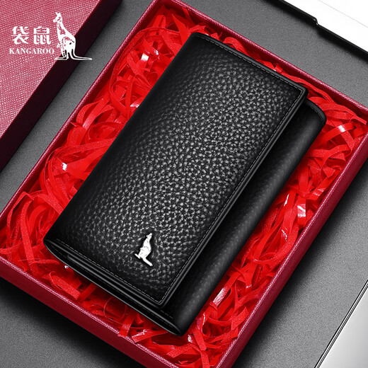 
Kangaroo key bag new leather coin wallet men's large capacity multi-function key clip men's storage bag card bag black