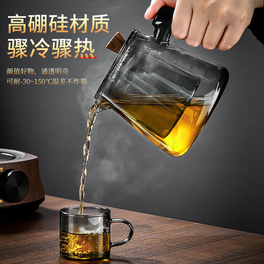 Zhenchuju Tea Set Complete Set with Tea Tray Glass Tea Set Teapot Teacup Kung Fu Tea Drinking Office Home Ash Glass Tea Set Set 7 Tips with Tea Tray