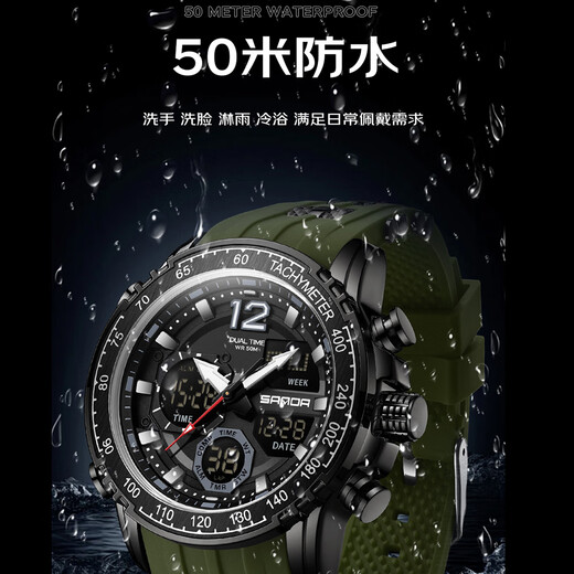 Raellishi School Season Student Electronic Watch Men's Teenager Alarm Clock Luminous Waterproof Army Watch Junior High School Birthday Gift Male 6193. All Black Silicone Tape [Gift Box Packaging]