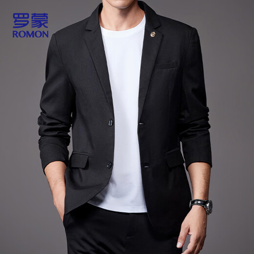 ROMON suit men's fashion two-button single suit men's jacket business casual suit men YT2088 black XL
