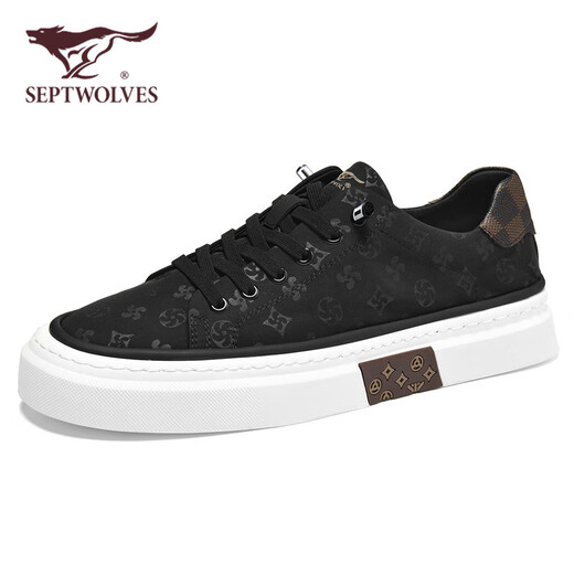 Seven Wolf men's shoes fashion printed board shoes men's spring breathable casual canvas shoes W8143760500 black 41