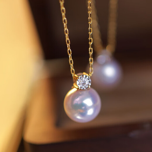 Floating Lotus Seawater Pearl Pendant Necklace Princess Style Diamond Clavicle Chain Heavenly Lady Grade Diamond Style 1 without Chain 9-9 Points 5mm