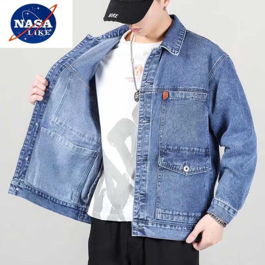 NASALIKE春秋款牛仔外套男装2024新款日系高档多口袋工装宽松大码夹克褂子 Y848蓝色 M 80-斤