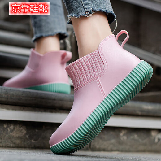 Beijing Rain Boots Women's Waterproof Shoes Women's Outdoor Waterproof Thick-soled Glue Shoes Fashion Overshoes Rain Shoes Japanese Anti-Slip Water Shoes Black [{Single Shoes} Size is small, please take a photo of a new year 36