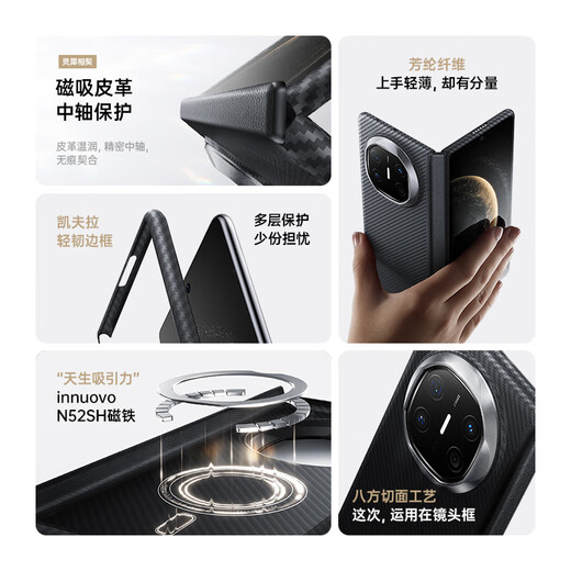 W&P【前后全包】适用华为Matex6手机壳典藏版凯夫拉灵犀中轴保护套X6轻薄转轴芳纶纤维磁吸壳商务wp