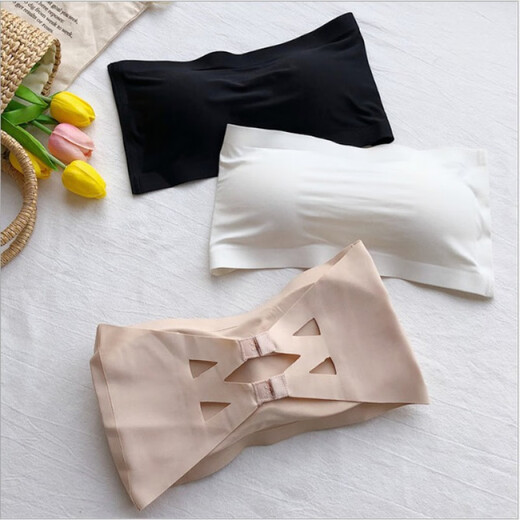 Wife Meiren ice silk anti-exposure tube top one piece with breast pad beautiful back wrap bust one-line bust for women strapless bust summer 2-button skin one size