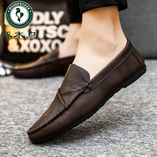 Woodpecker Chaussures de bonnet pour hommes Version coréenne des affaires de travail en cuir décontracté chaussures respirantes et polyvalentes non glissées à un glipage Chaussures pour hommes 2025 Nouveau style D826 Black 39 Small
