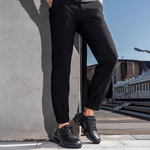 Hassen first-layer cowhide men's shoes autumn business casual leather shoes thick-soled business commuting sports walking shoes high-end casual shoes black 42 (260mm)