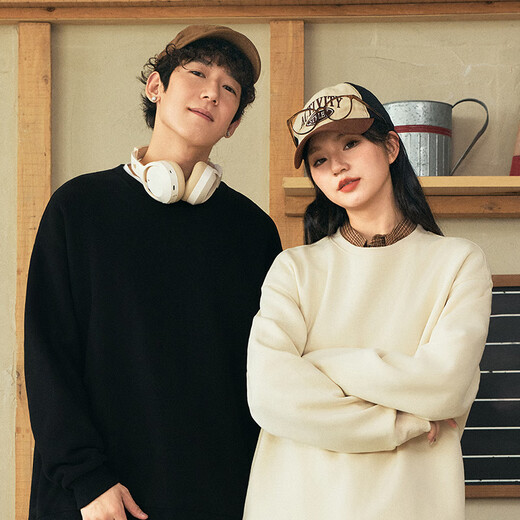 Jeanswest sweatshirt men's spring and autumn trendy brand loose large size men's hooded heavy top men's round neck long-sleeved jacket trendy gray bean green (Mao Xiaoman) L (175) (Priority for collection and purchase)