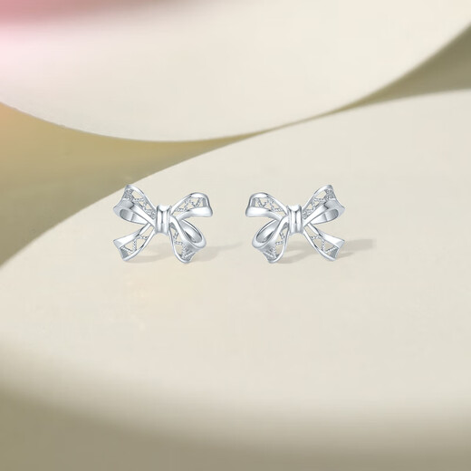 ZLF (ZLF) pt950 platinum earrings for women, fashionable glossy bow earrings for girlfriend, one pair - 2.2g