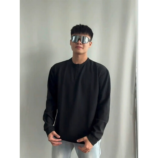 Футболка с длинными рукавами Digada Cleanfit Henry Neck для мужской весны и осенью лета Новая толстовка Вафель Американская базовая футболка футболка CQS-1381 Серый плюш стиль 2xl