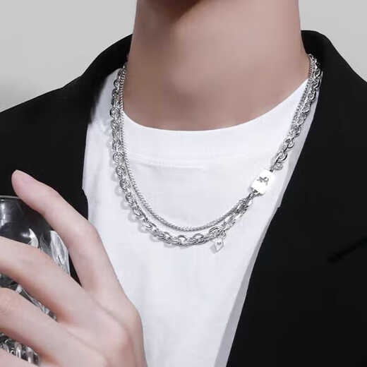 Guanpu Pavilion Fat Donglai's same style men's platinum necklace new platinum twelve zodiac signs boys double chain clavicle chain versatile Cancer cautious + gentle + giving