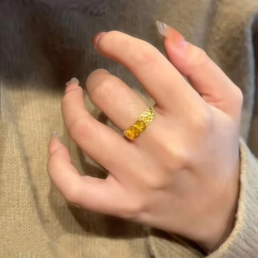 GRAYCEWODY Old Phoenix 999 Gold Gold Silver Five Emperors Money Crushed Ice Ring Live Female Ring Ring Light Luxury Fashion Ring 0.10g Old Phoenix Gold Store Model