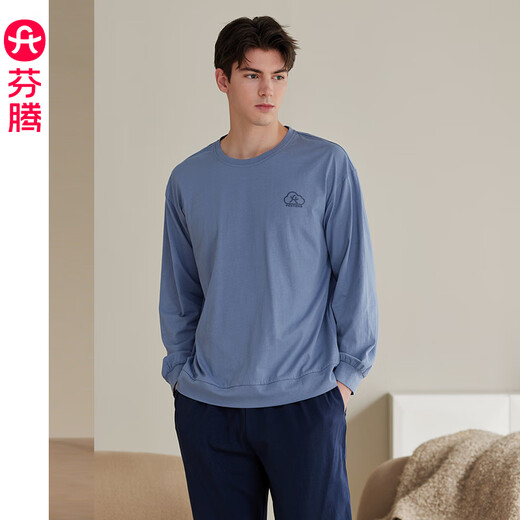 Fenteng Spring and Autumn Couples New Long-sleeved Pajamas Pure Cotton Pullover Women's Round Neck Large Size Men's Youth Cotton Home Clothing Set