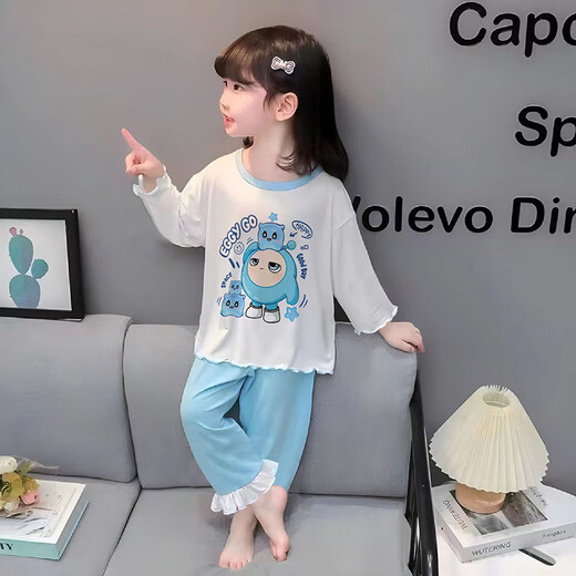 Yadiannuo 2025 Nuevo pijama para niños para niñas en primavera y otoño de algodón de manga larga de algodón de manga larga para niñas Danzi con aire acondicionado para el hogar Cubierta de manga larga K3527# Blue Danzi 105 (altura de 8 tamaño 95-105cm)