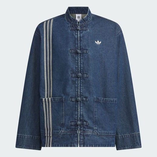 阿迪达斯 （adidas）三叶草外套男女装秋季蛇年新年款新中式盘扣牛仔运动宽松夹克外套 JZ9928/牛仔蓝 L