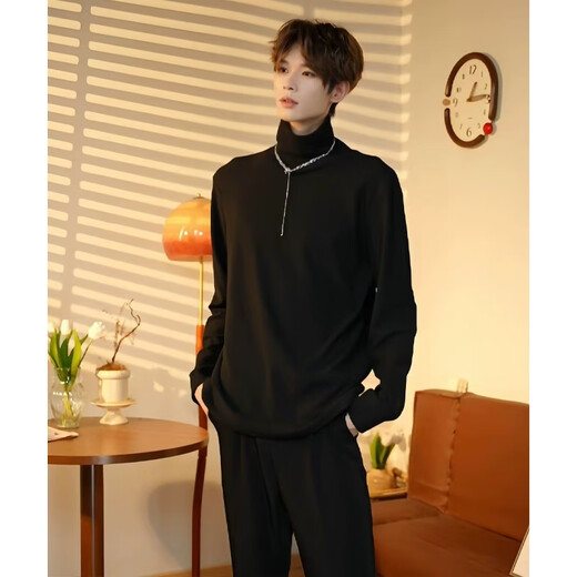 Degarda turtleneck German velvet bottoming shirt for men in autumn and winter new warm inner fit slim long-sleeved T-shirt American handsome sweatshirt GMFS-173 black XL